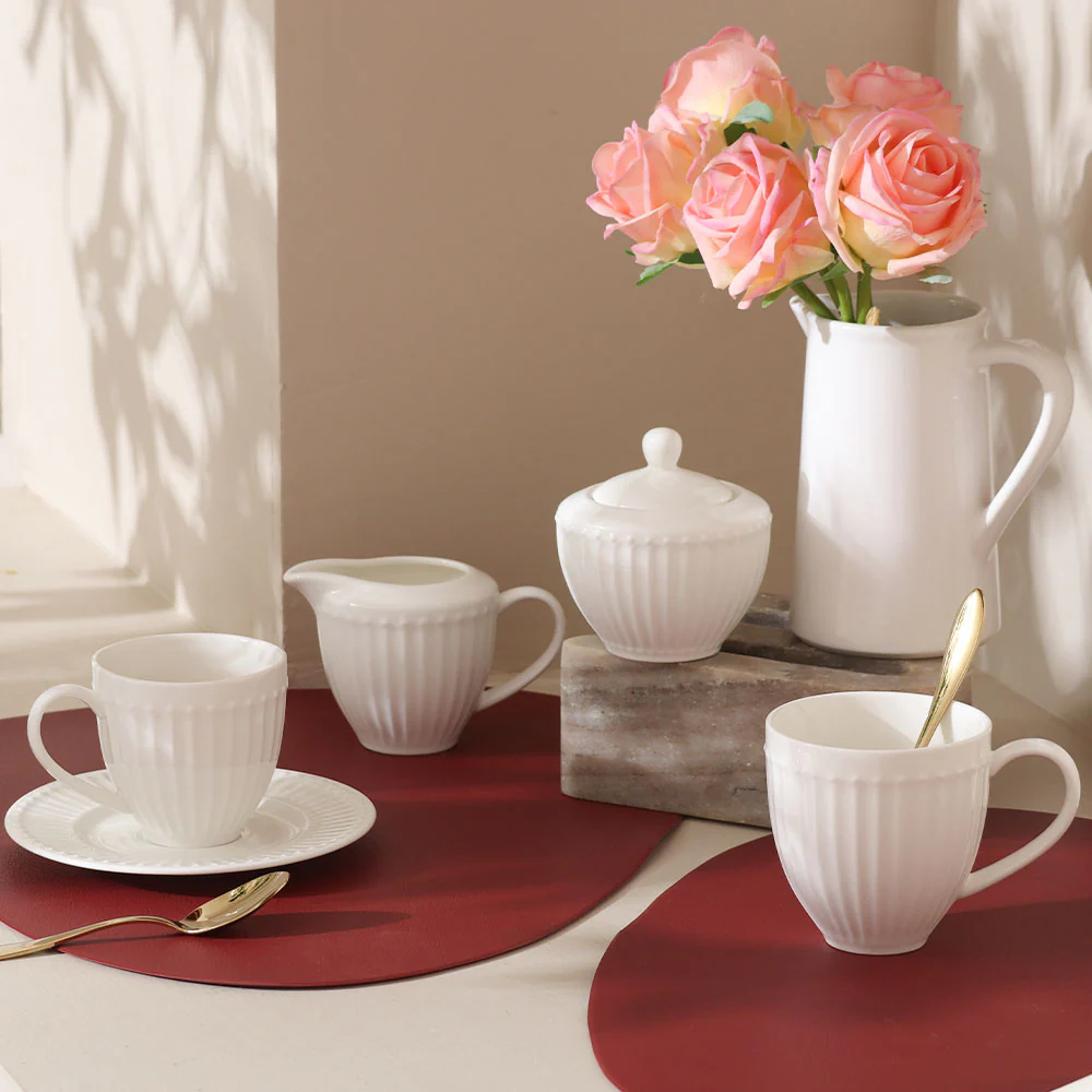 Aria Ceramic Cup and Saucer Set - White - Image 8