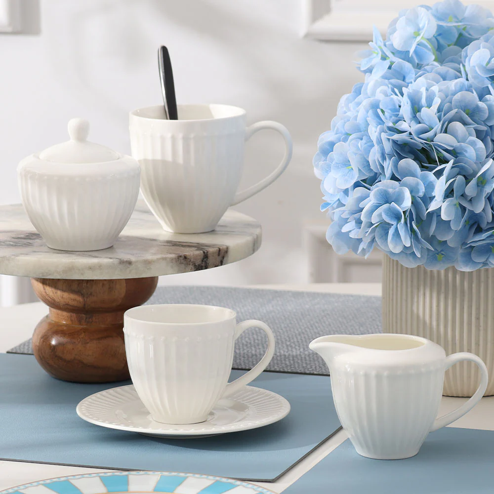 Aria Ceramic Cup and Saucer Set - White - Image 9