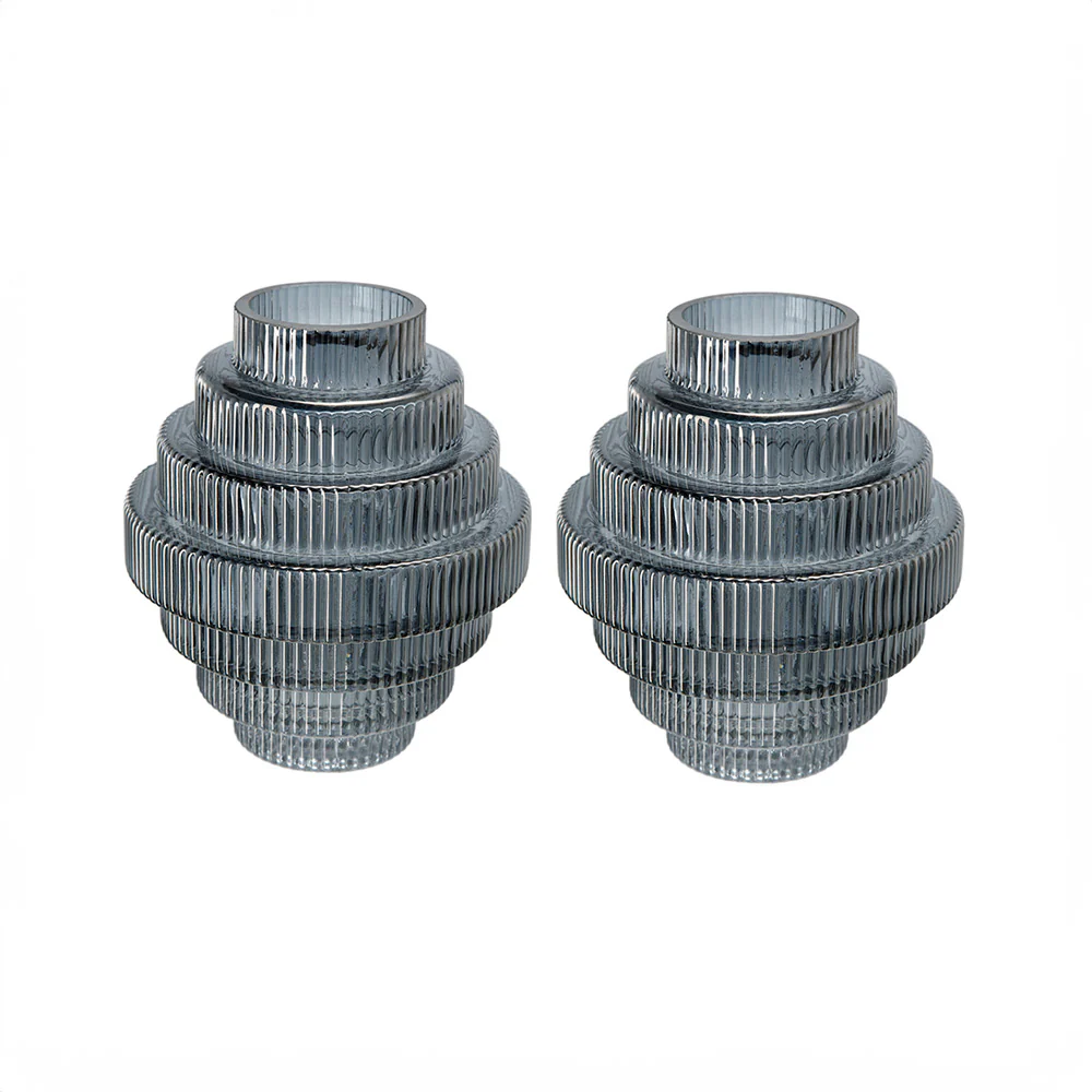 Aria Short Glass Vases, Set of 2 - Smokey Grey - Image 3