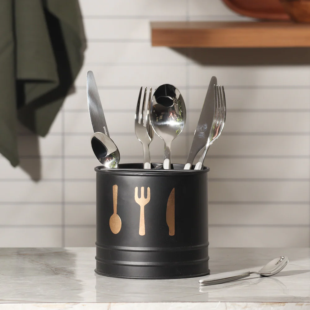 Asilo Metal Sectioned Cutlery Holder - Black - Image 2