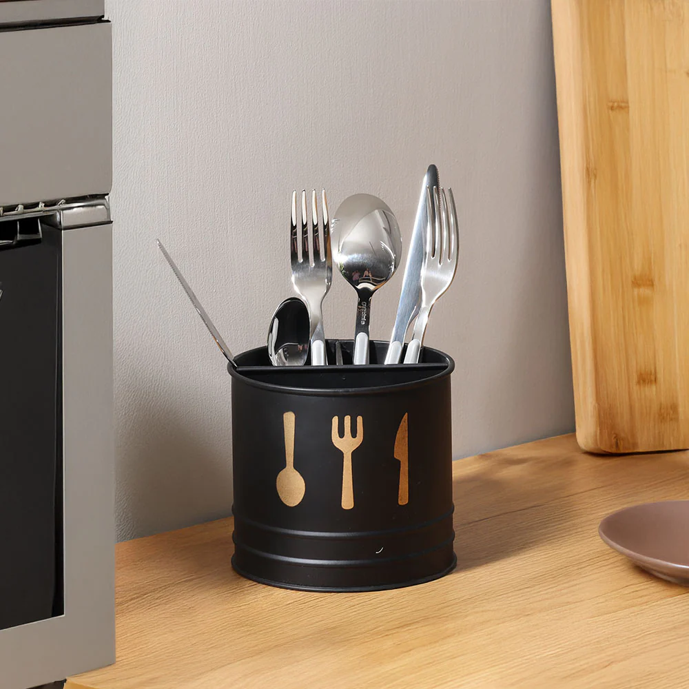 Asilo Metal Sectioned Cutlery Holder - Black - Image 4