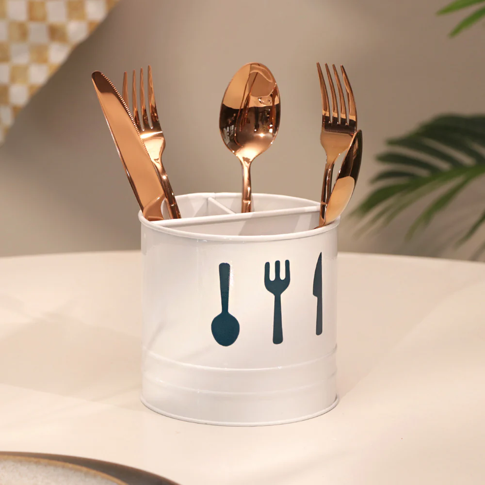 Asilo Metal Sectioned Cutlery Holder - White - Image 2