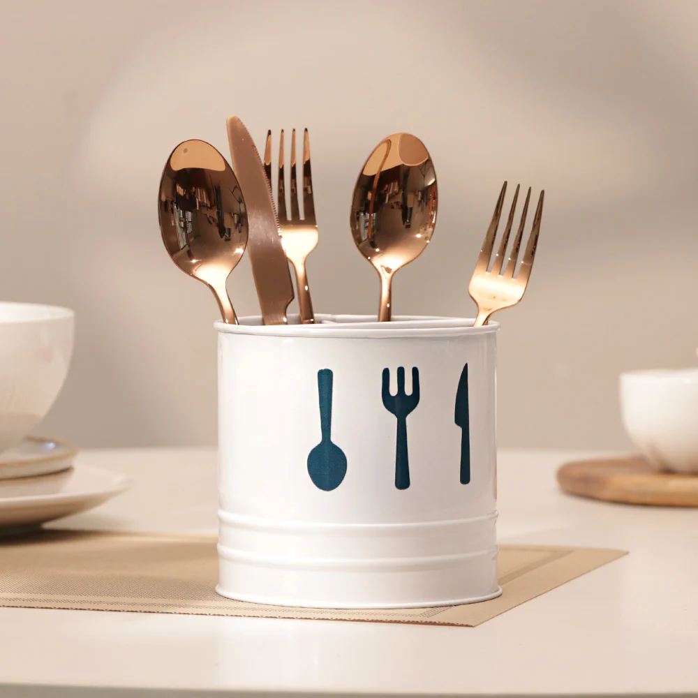 Asilo Metal Sectioned Cutlery Holder - White - Image 3