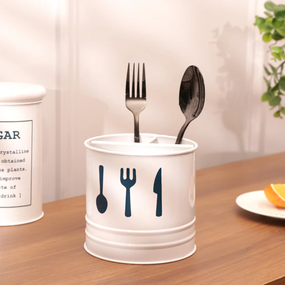 Asilo Metal Sectioned Cutlery Holder - White - Image 6