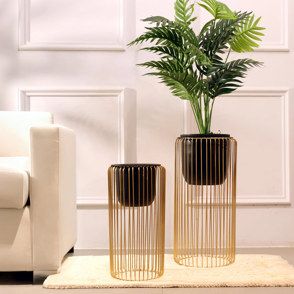 Astra Planters with Metal Stands, Set of 2 - Black Gold