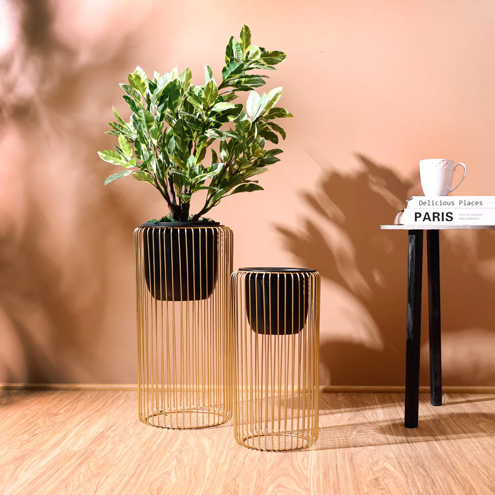 Astra Planters with Metal Stands, Set of 2 - Black Gold - Image 2