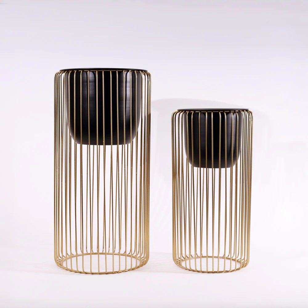Astra Planters with Metal Stands, Set of 2 - Black Gold - Image 3