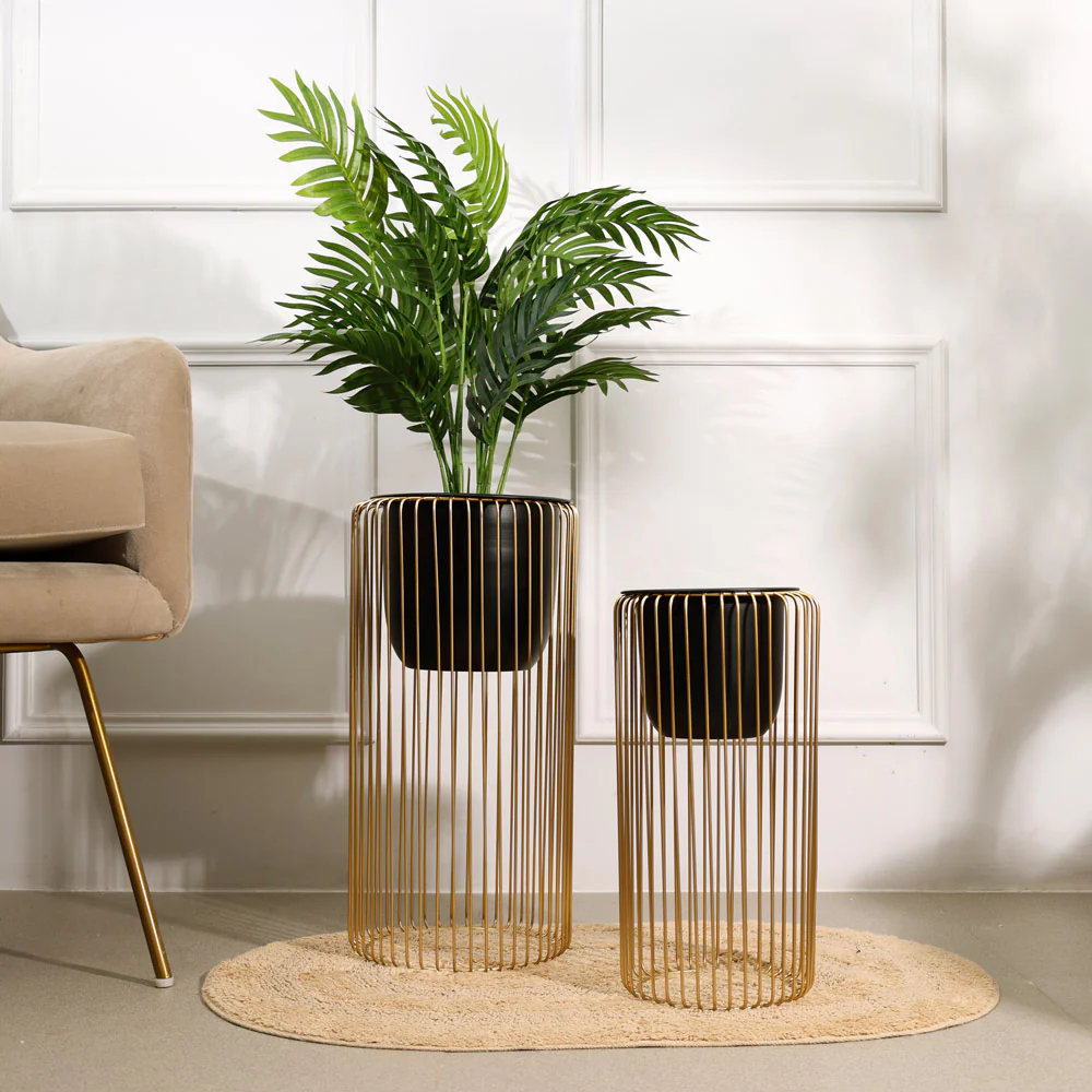 Astra Planters with Metal Stands, Set of 2 - Black Gold - Image 5