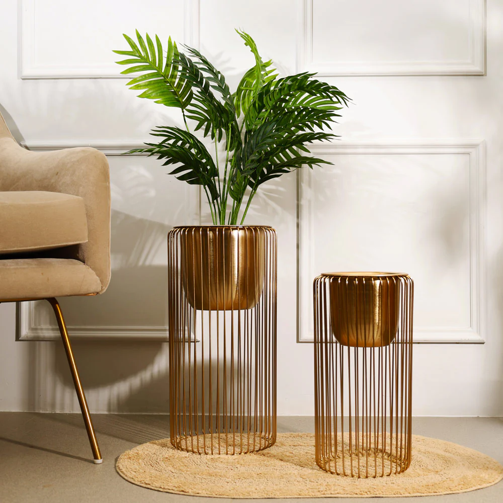 Astra Planters with Metal Stands, Set of 2 - Gold - Image 2
