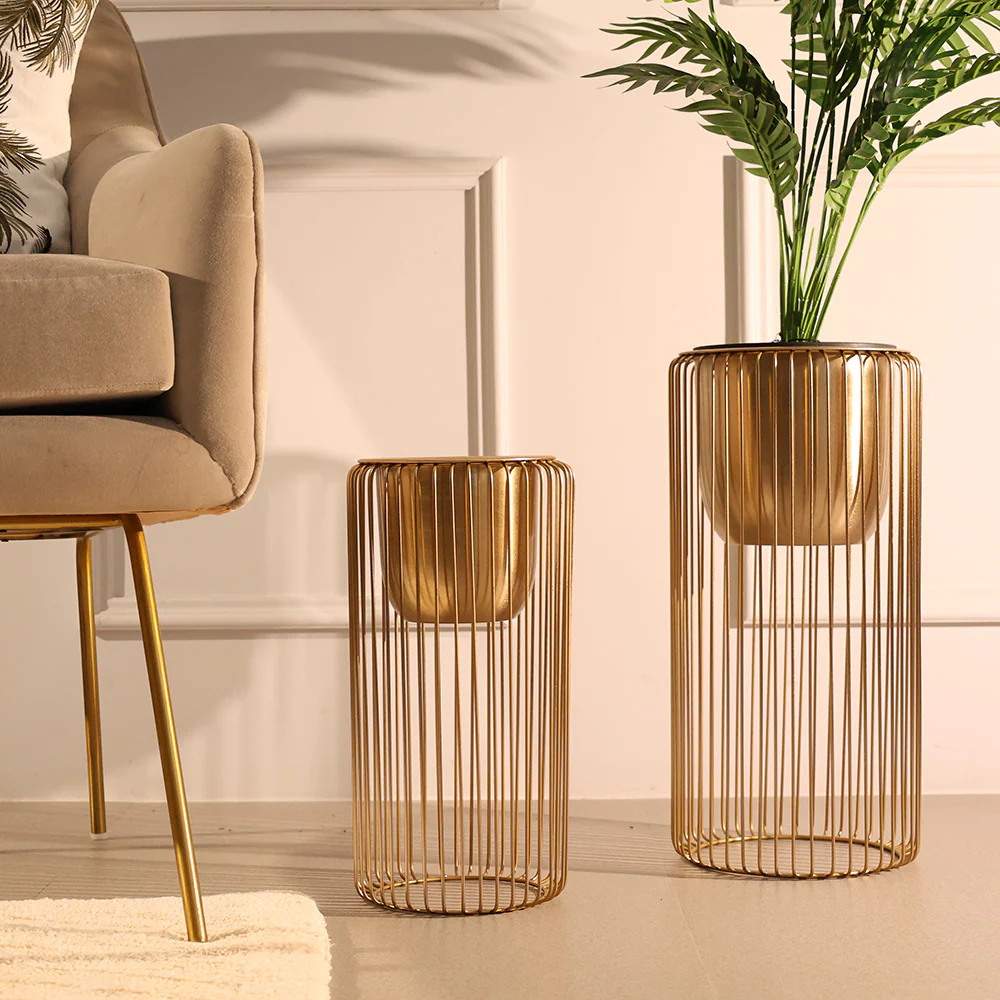 Astra Planters with Metal Stands, Set of 2 - Gold - Image 3