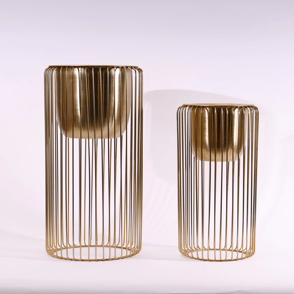 Astra Planters with Metal Stands, Set of 2 - Gold - Image 4