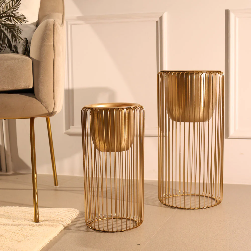 Astra Planters with Metal Stands, Set of 2 - Gold - Image 5