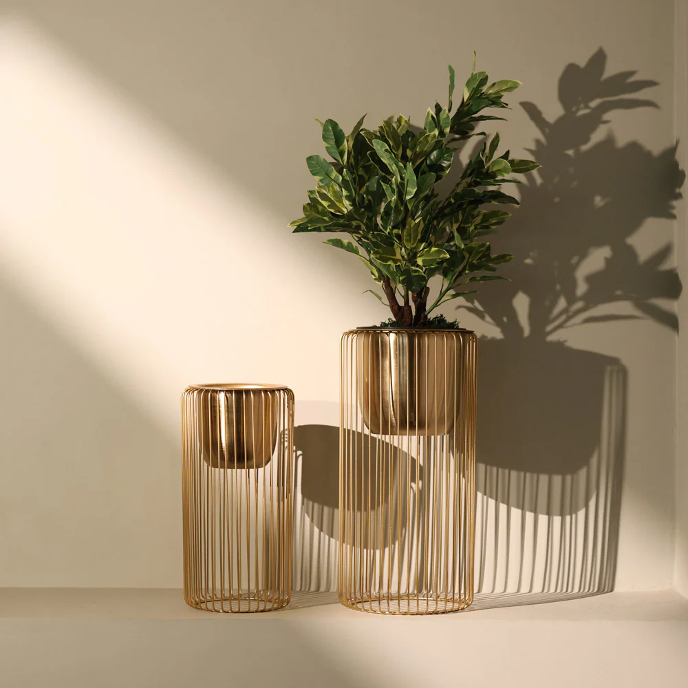 Astra Planters with Metal Stands, Set of 2 - Gold - Image 6