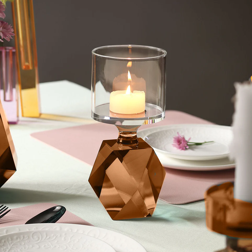 Astrid Crystal Candle Holder - Umber