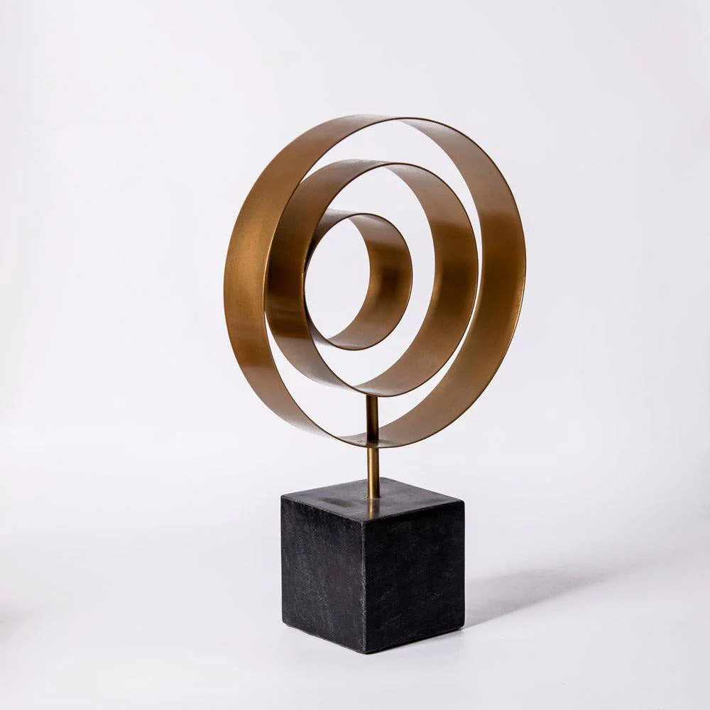 Swirl Metallic Sculpture with Marble Base - Black Gold - Image 3