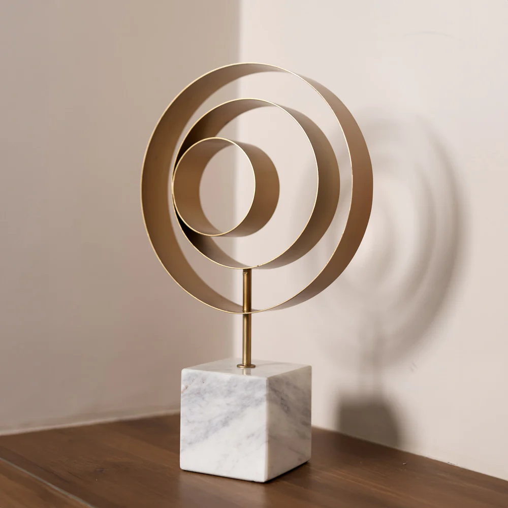 Swirl Metallic Sculpture with Marble Base - White Gold - Image 2