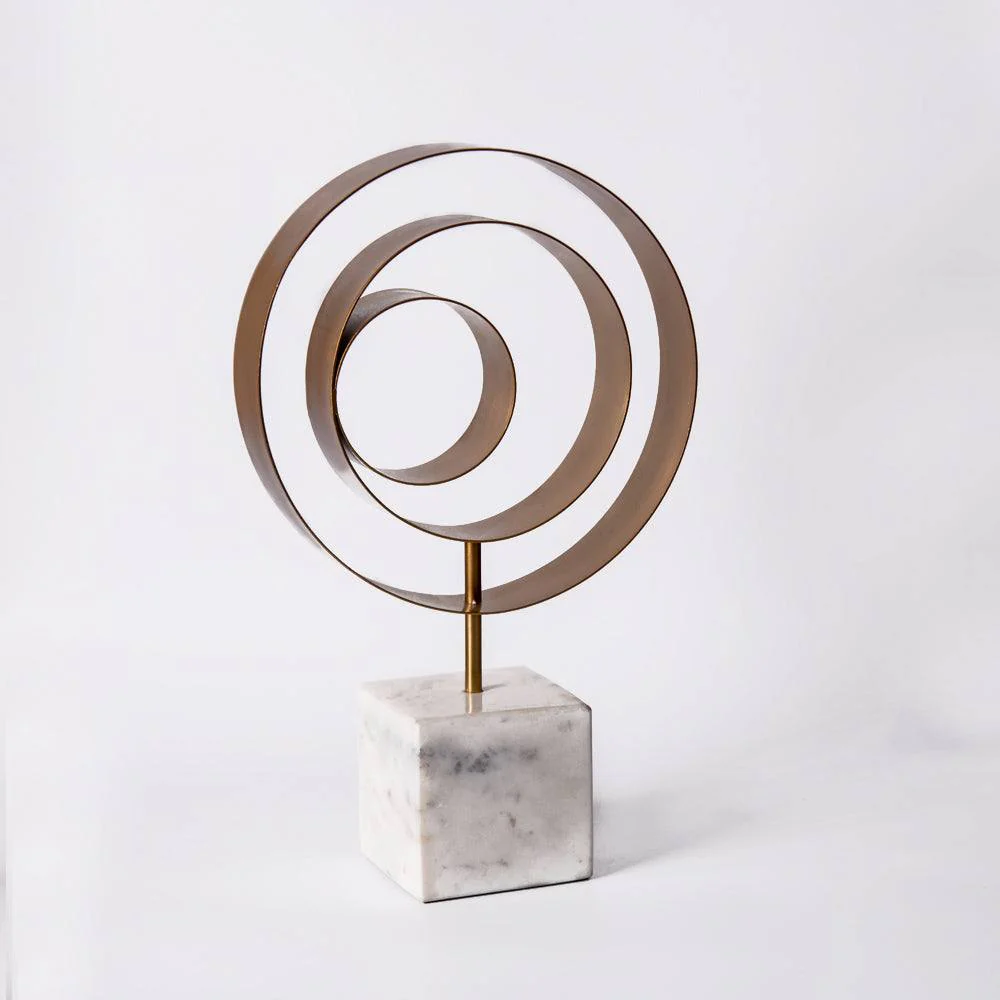 Swirl Metallic Sculpture with Marble Base - White Gold - Image 3