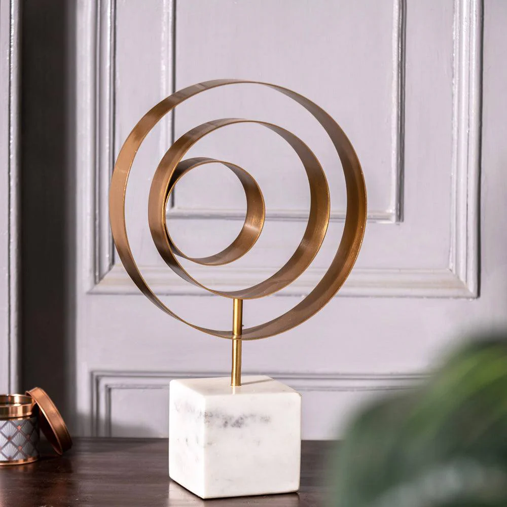 Swirl Metallic Sculpture with Marble Base - White Gold - Image 4