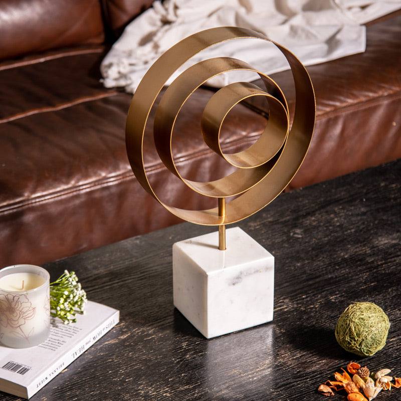 Swirl Metallic Sculpture with Marble Base - White Gold - Image 5