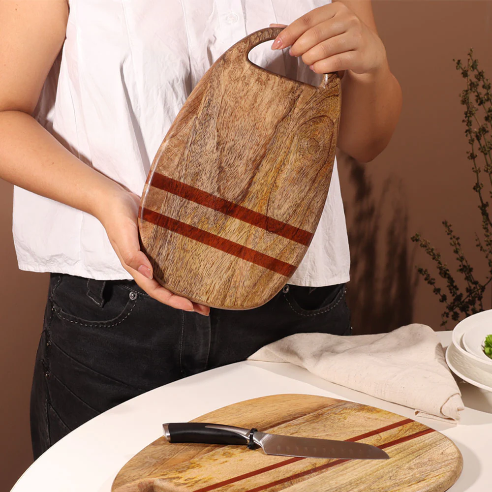 Athena Wooden Oval Chopping Board - Natural Red - Image 2