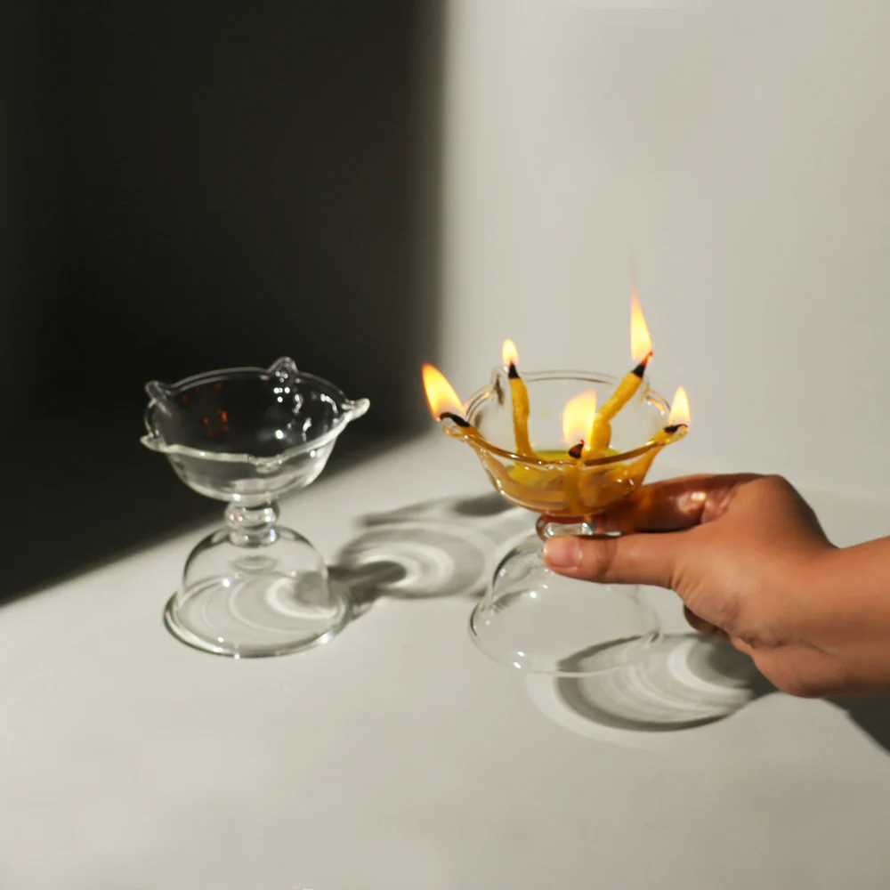 Aura Petals Diya, Set of 2 - Clear - Image 2
