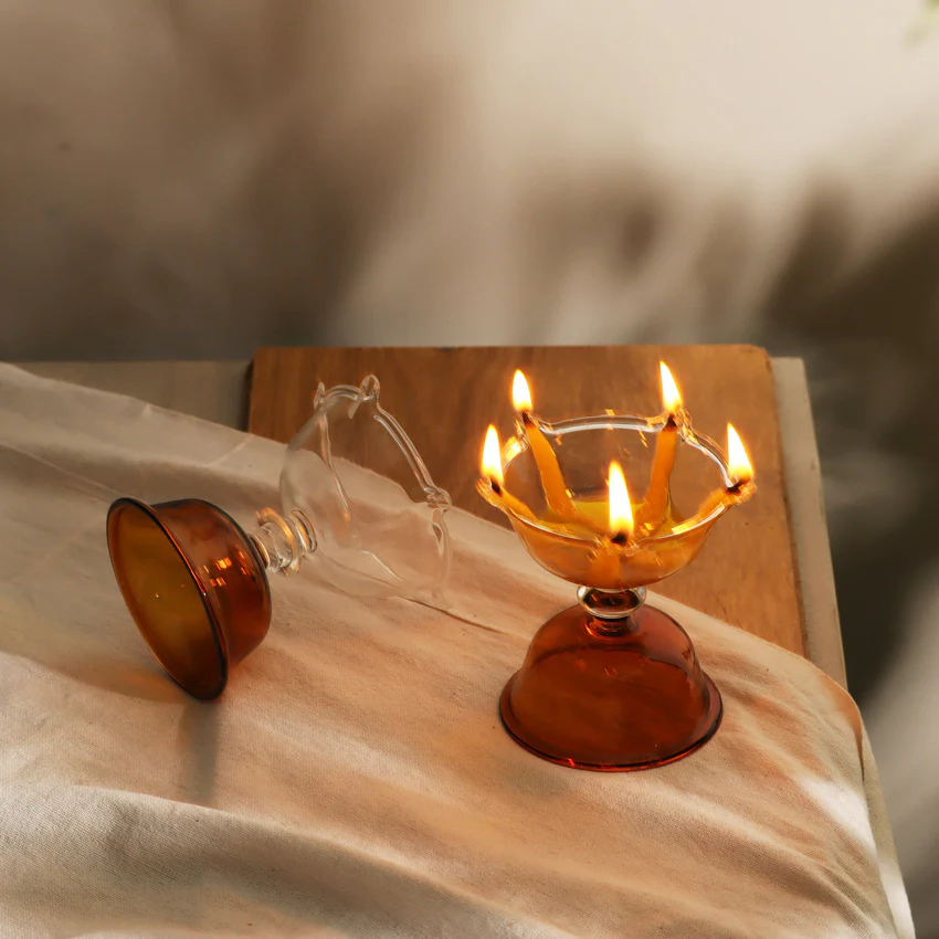 Aura Petals Diya, Set of 2 - Dusky Orange - Image 2