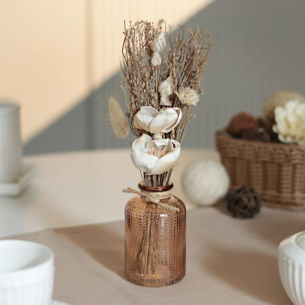 Aura Dried Flowers Bouquet in Glass Vase - Beige Orange - Image 2