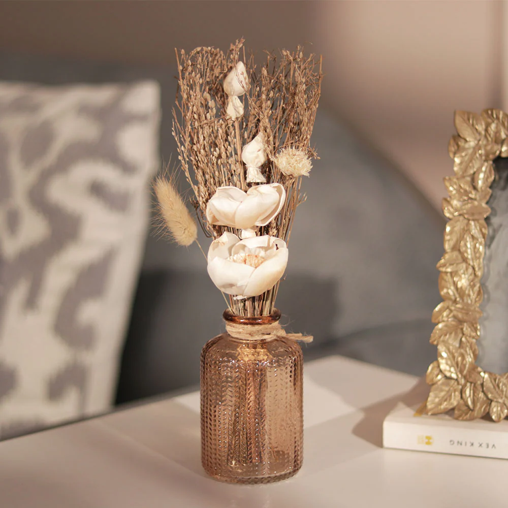 Aura Dried Flowers Bouquet in Glass Vase - Beige Orange - Image 3