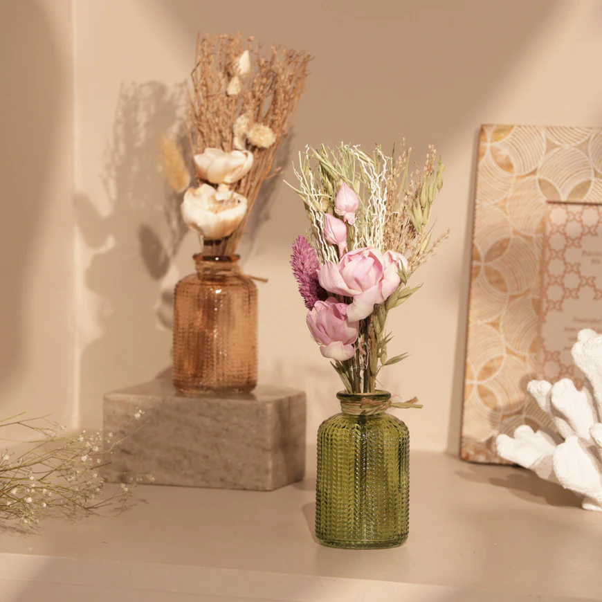 Aura Dried Flowers Bouquet in Glass Vase - Beige Orange - Image 4