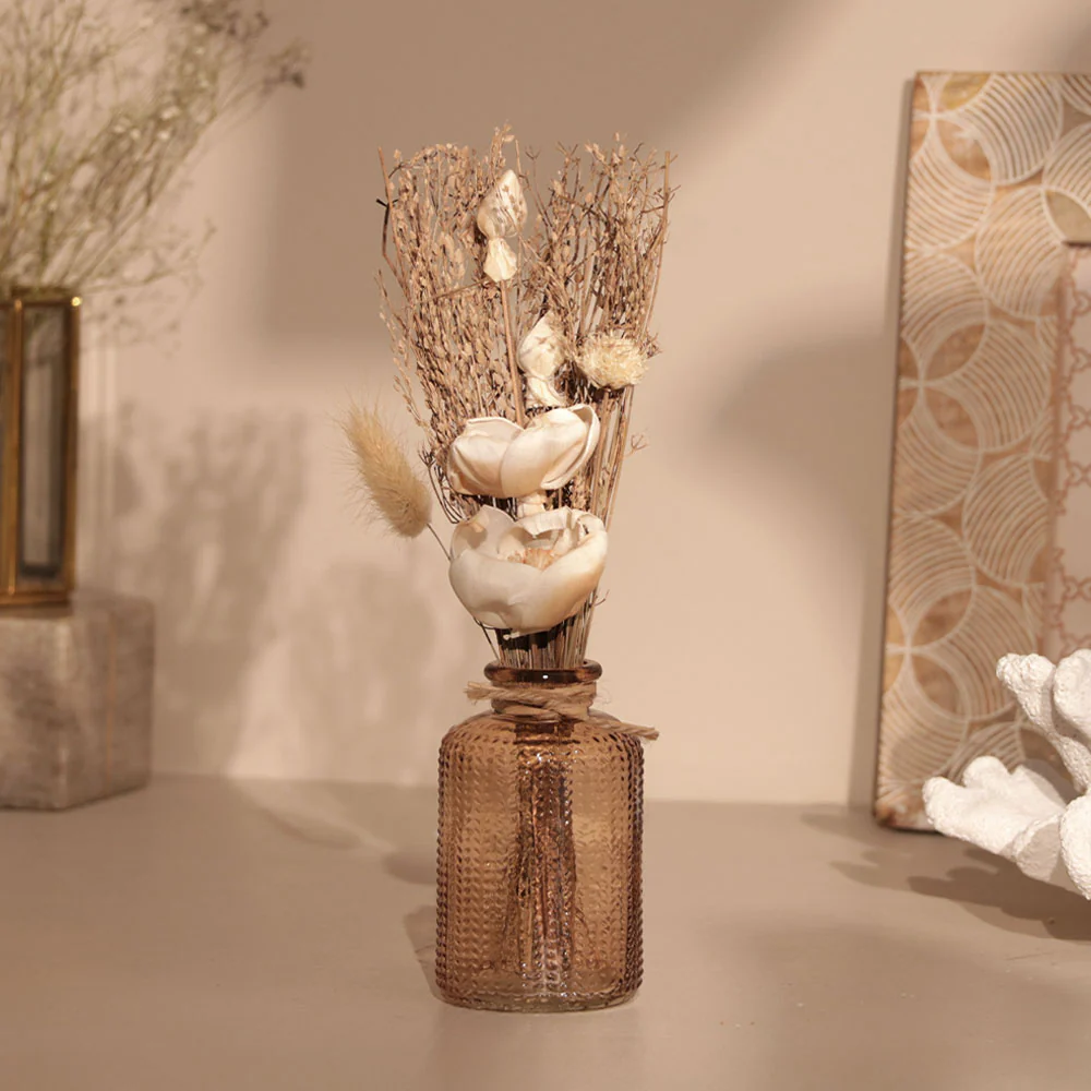 Aura Dried Flowers Bouquet in Glass Vase - Beige Orange - Image 5