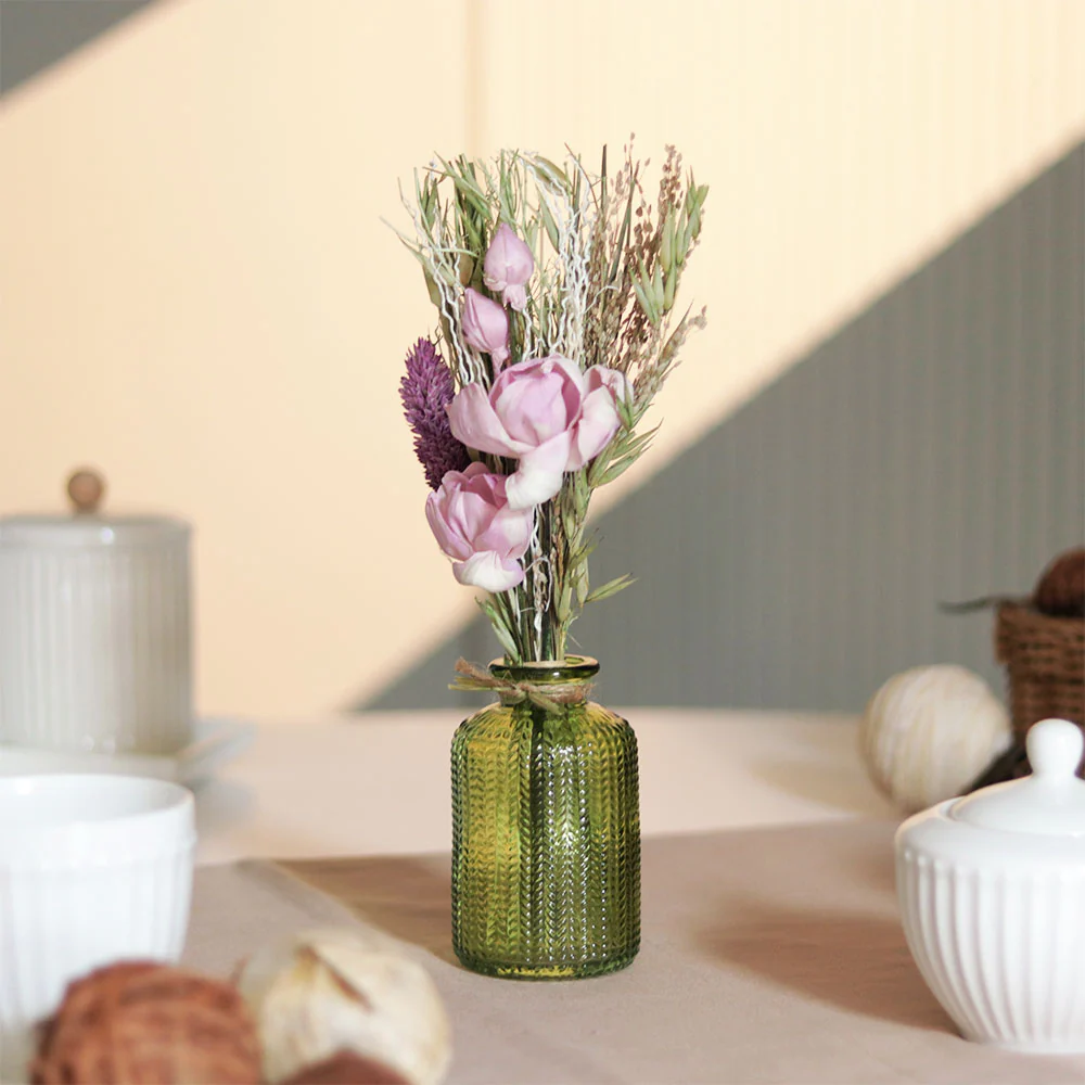 Aura Dried Flowers Bouquet in Glass Vase - Lavender Green - Image 2