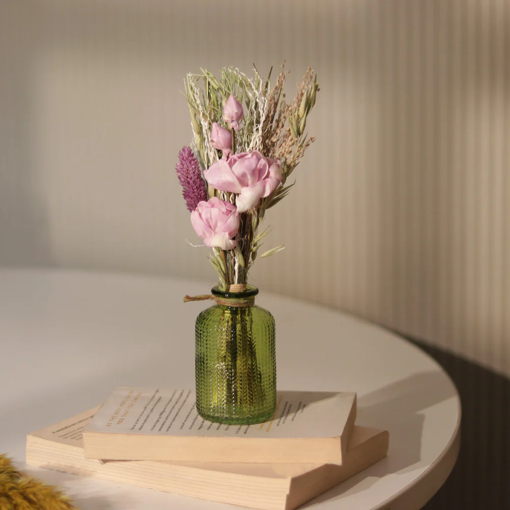 Aura Dried Flowers Bouquet in Glass Vase - Lavender Green - Image 3
