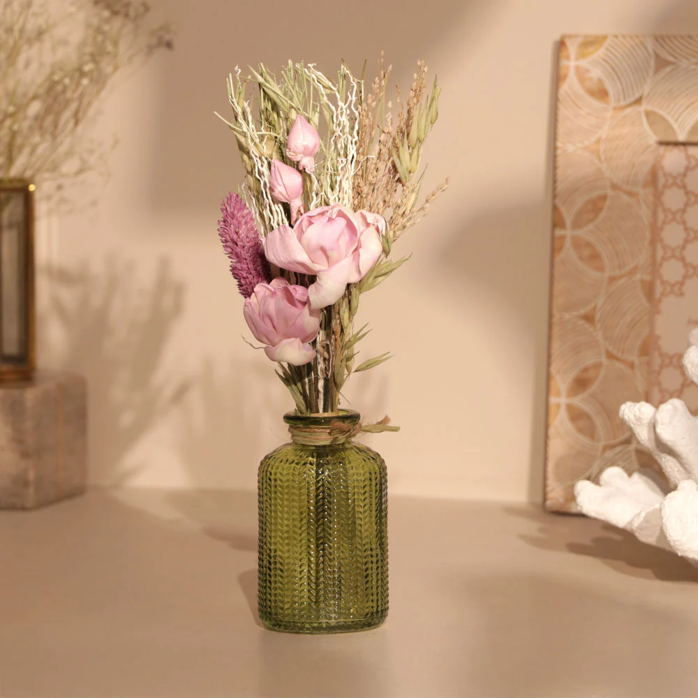 Aura Dried Flowers Bouquet in Glass Vase - Lavender Green - Image 4
