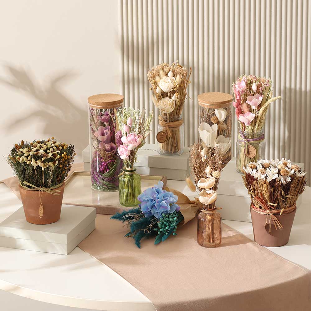 Aura Dried Flowers Bouquet in Glass Vase - Lavender Green - Image 5