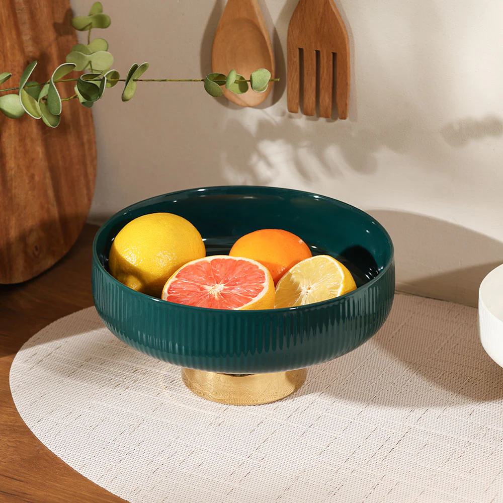 Aura Elevated Ceramic Bowl Medium - Emerald Gold - Image 2