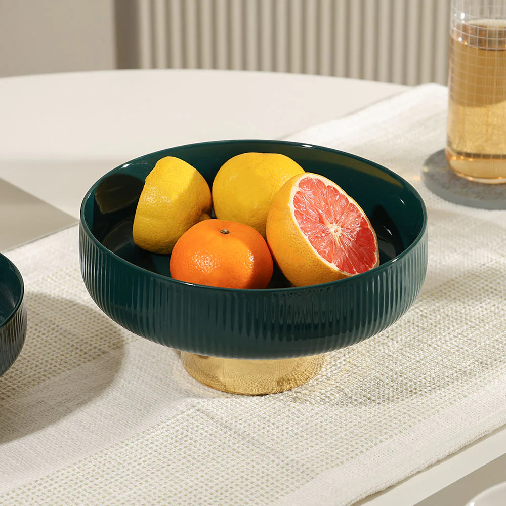 Aura Elevated Ceramic Bowl Medium - Emerald Gold - Image 3