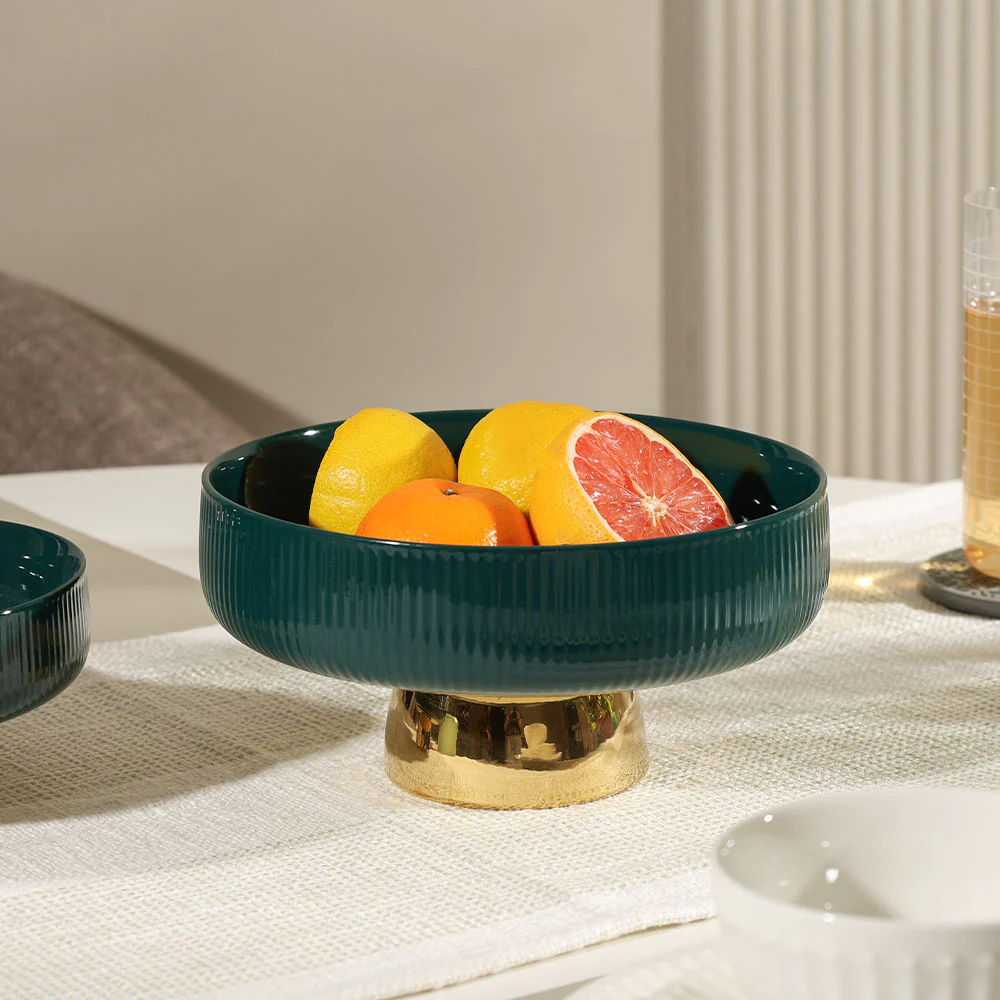 Aura Elevated Ceramic Bowl Medium - Emerald Gold - Image 4