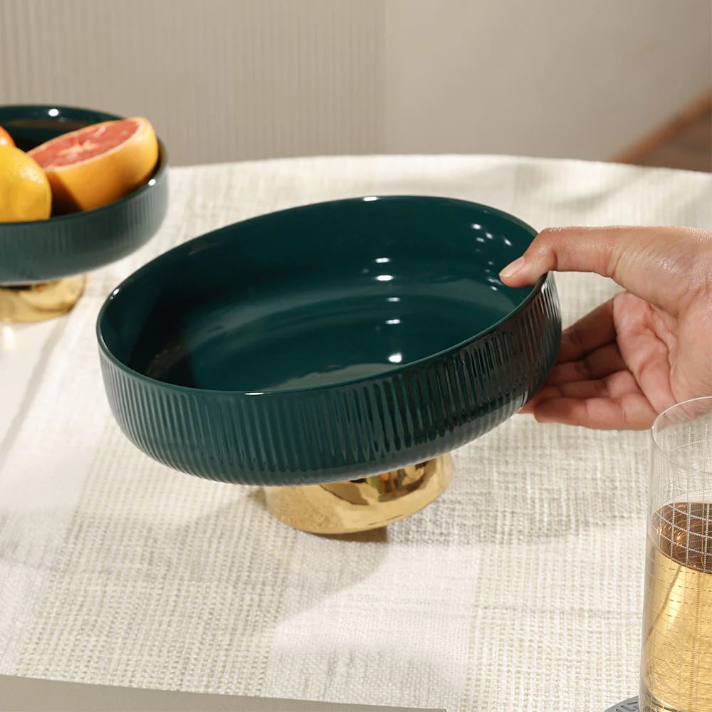 Aura Elevated Ceramic Bowl Medium - Emerald Gold - Image 5