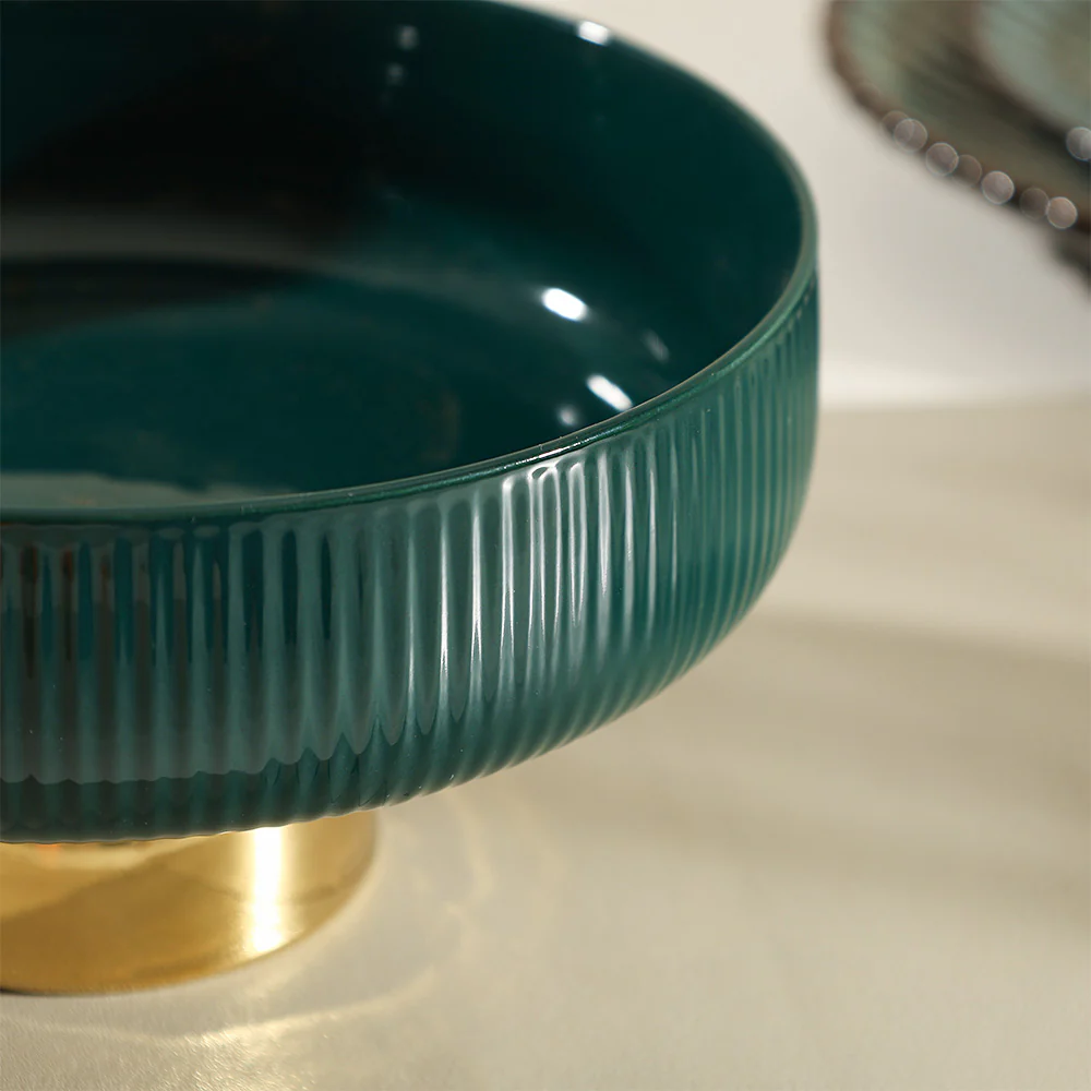 Aura Elevated Ceramic Bowl Medium - Emerald Gold - Image 6