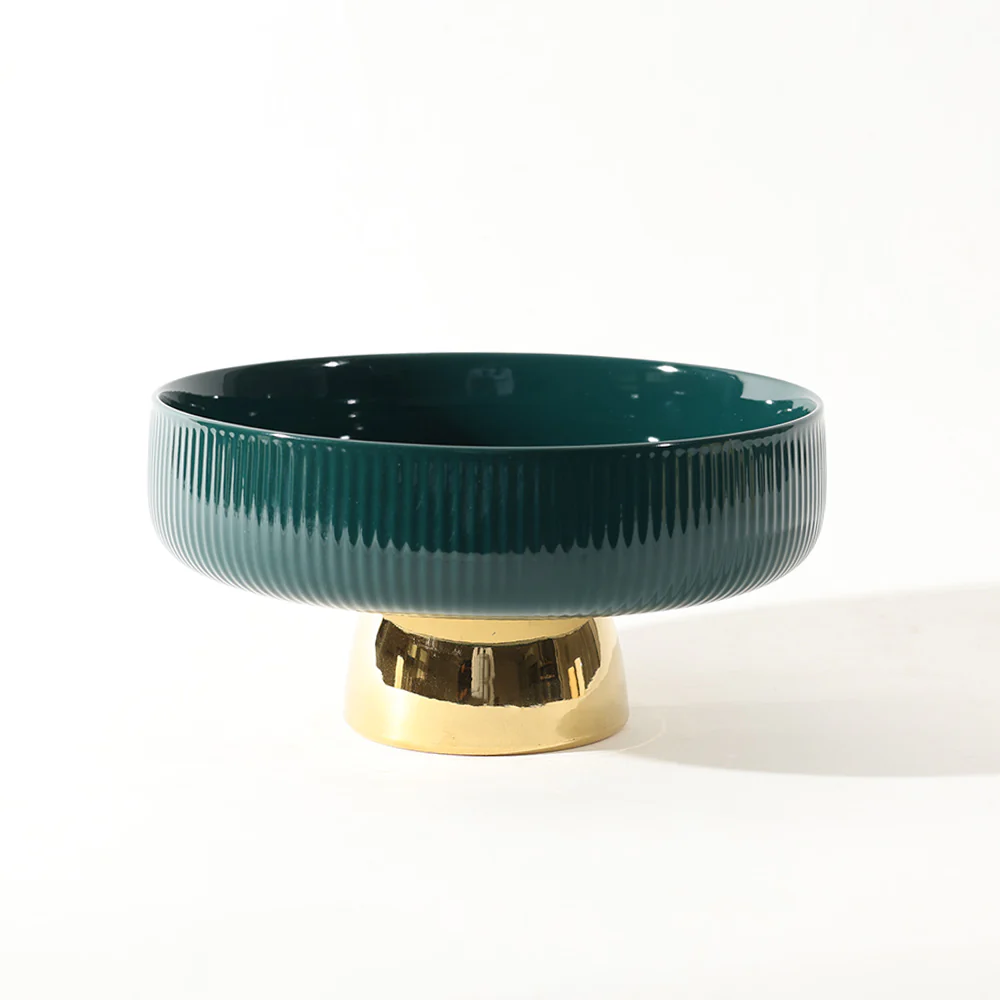 Aura Elevated Ceramic Bowl Medium - Emerald Gold - Image 7