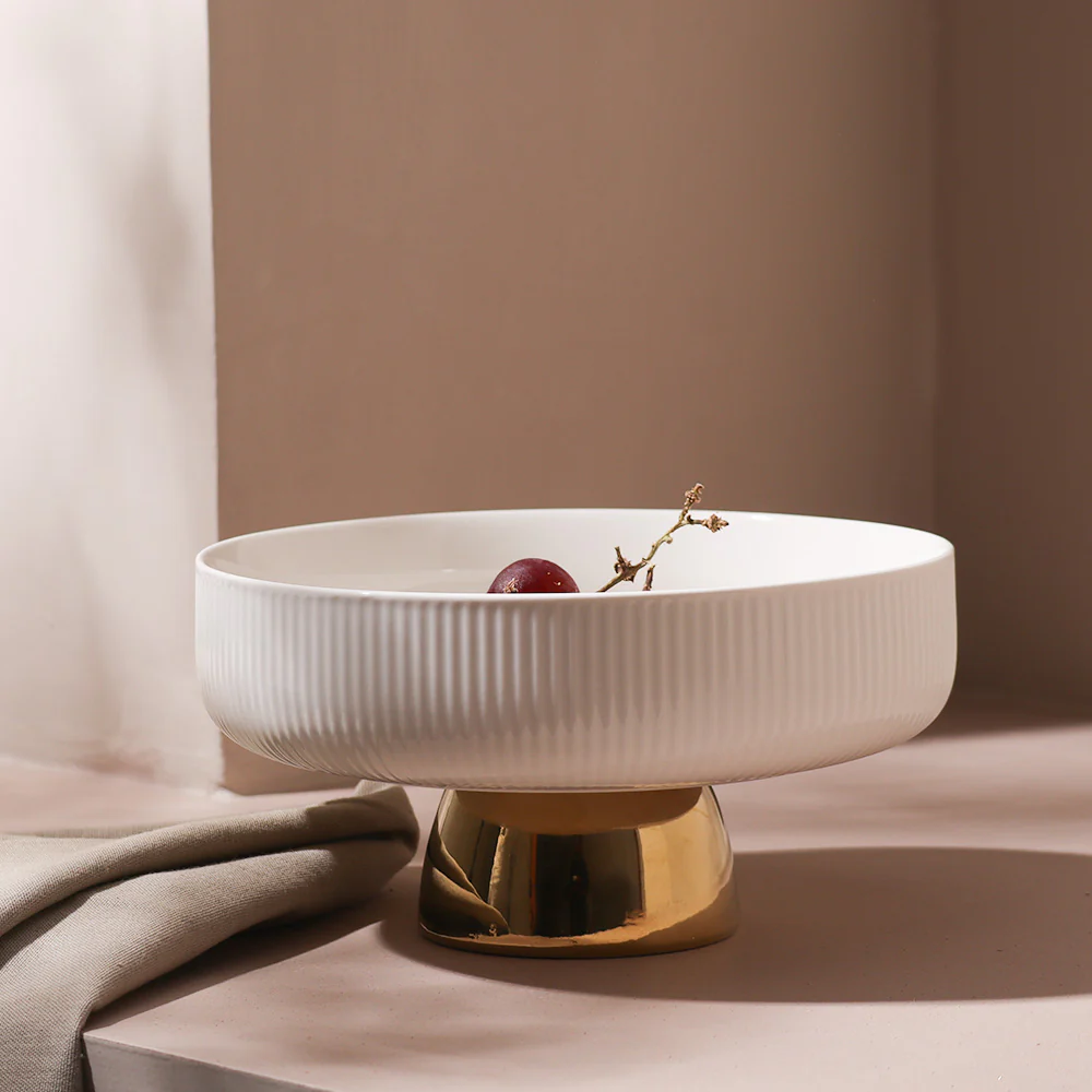 Aura Elevated Ceramic Bowl Medium - Ivory Gold - Image 2