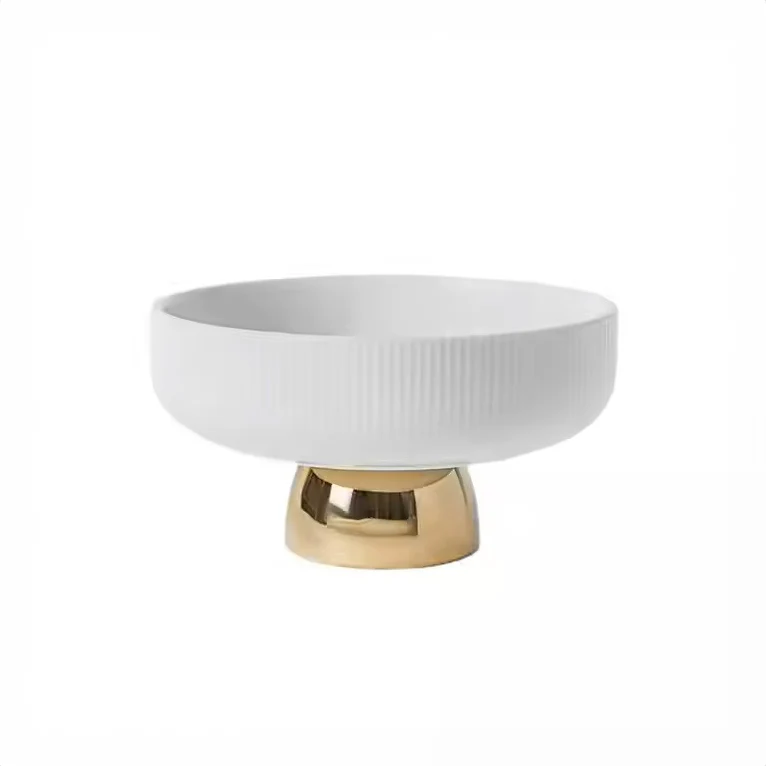 Aura Elevated Ceramic Bowl Medium - Ivory Gold - Image 3