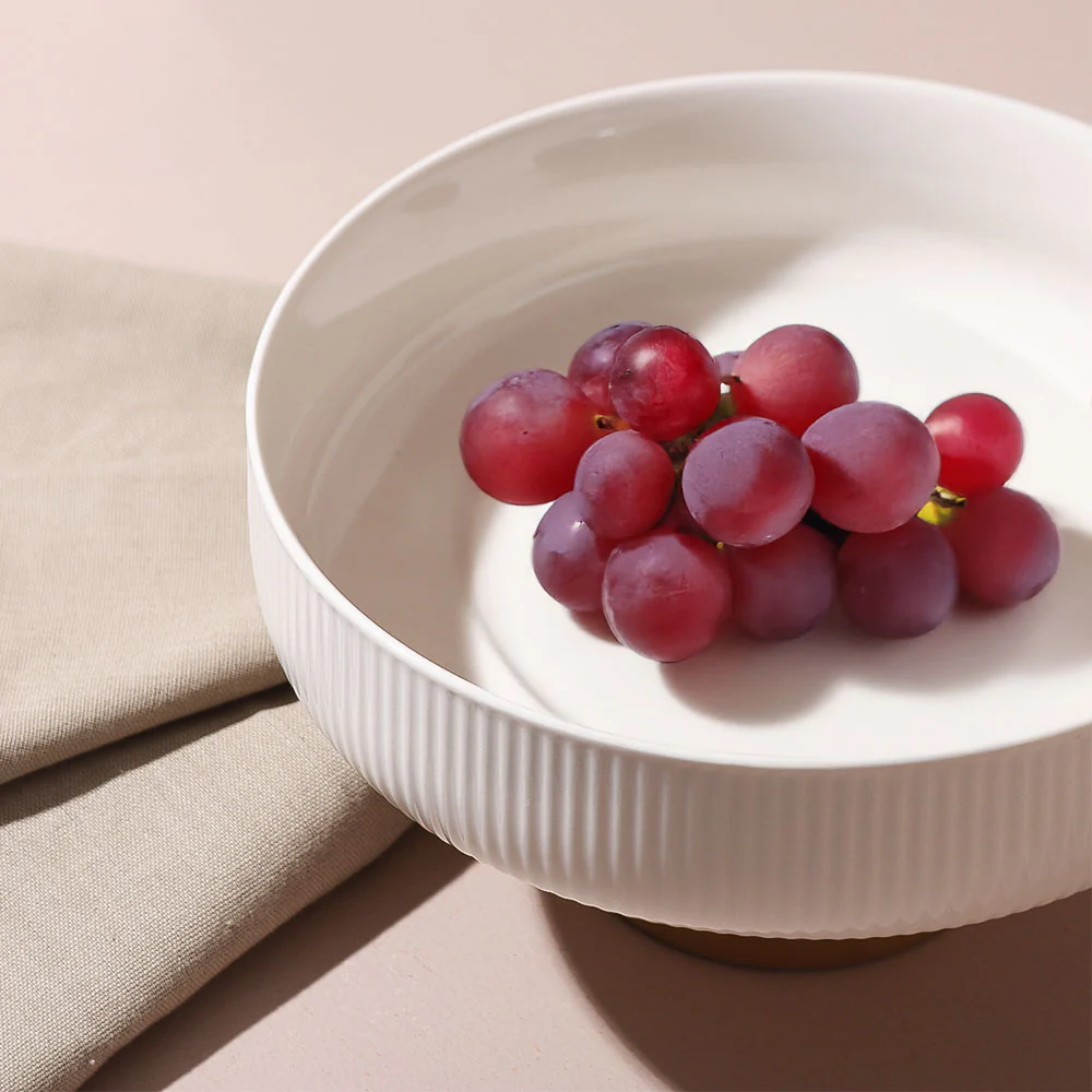 Aura Elevated Ceramic Bowl Medium - Ivory Gold - Image 4