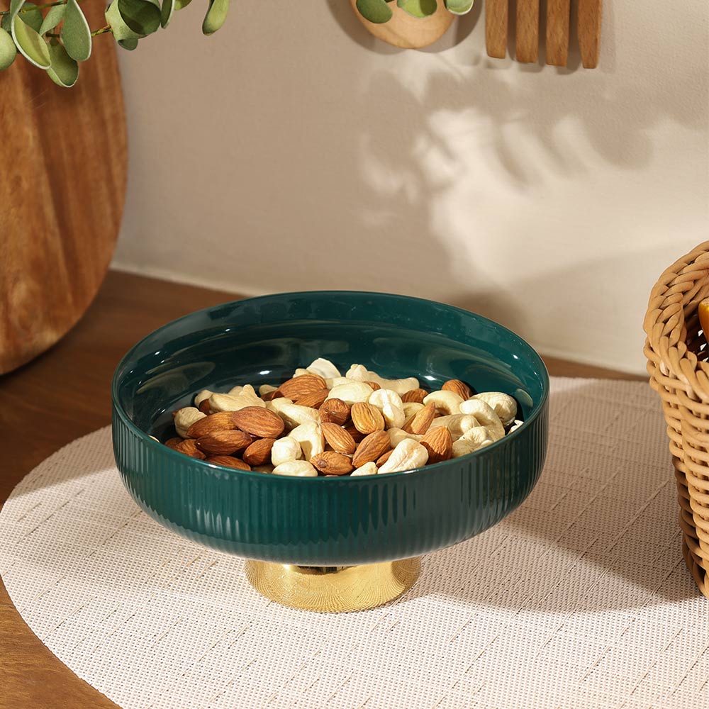 Aura Elevated Ceramic Bowl Small - Emerald Gold - Image 2