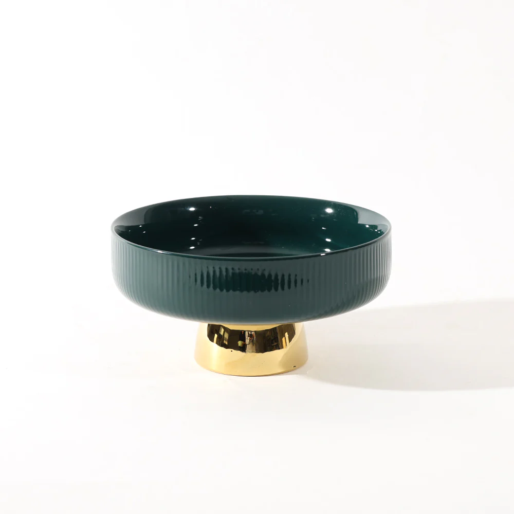 Aura Elevated Ceramic Bowl Small - Emerald Gold - Image 3