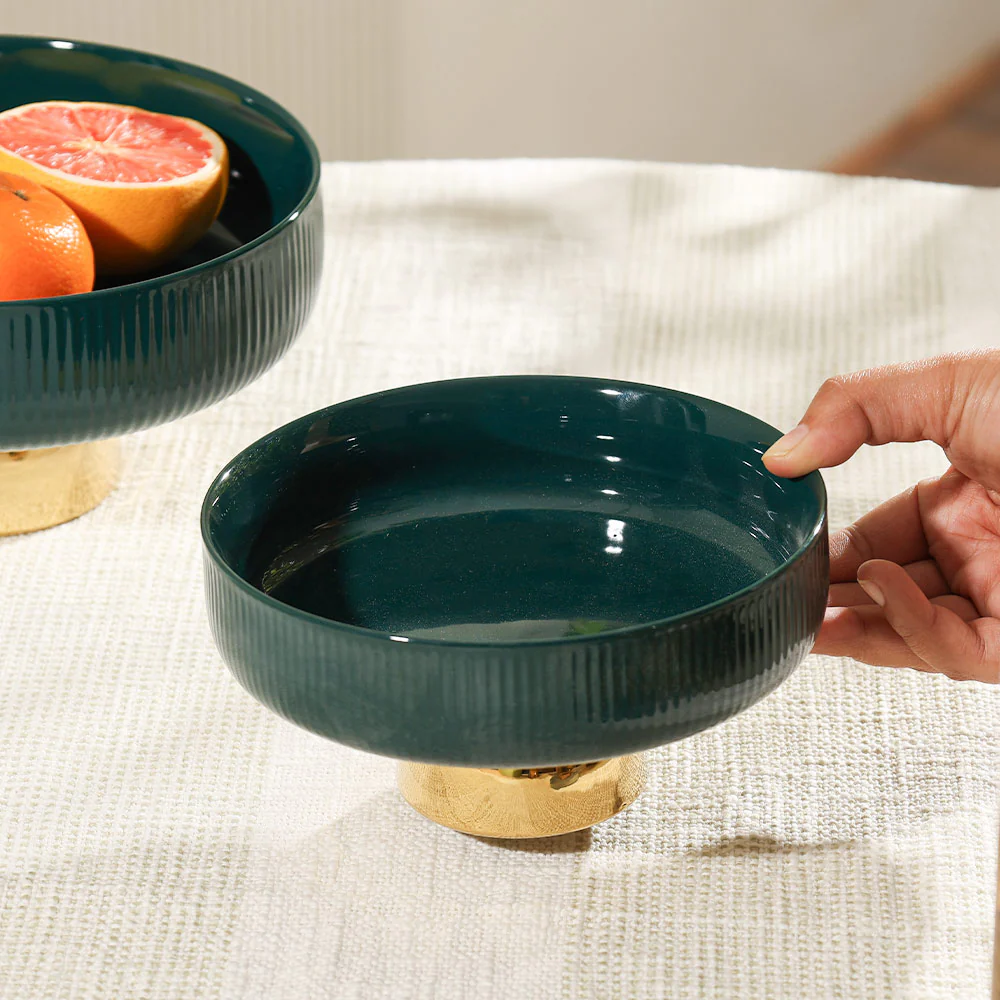 Aura Elevated Ceramic Bowl Small - Emerald Gold - Image 4
