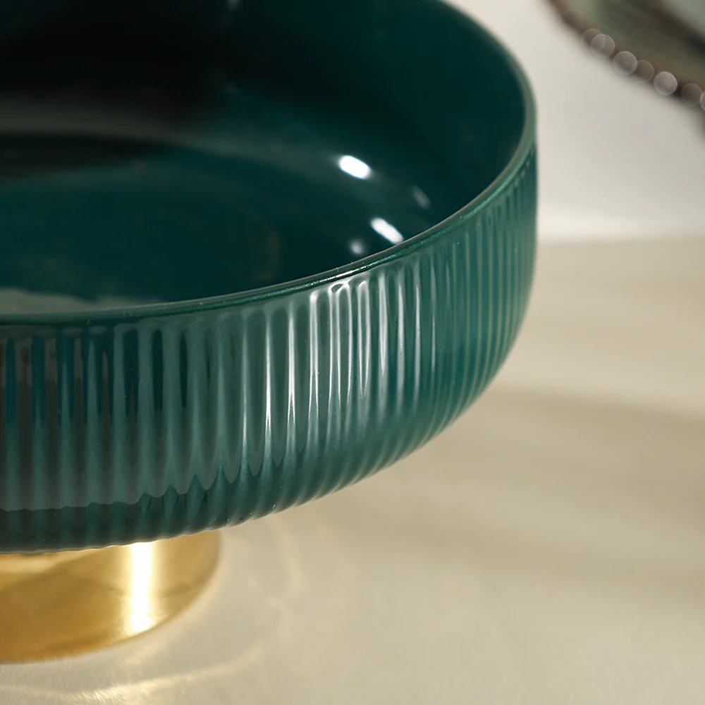 Aura Elevated Ceramic Bowl Small - Emerald Gold - Image 5