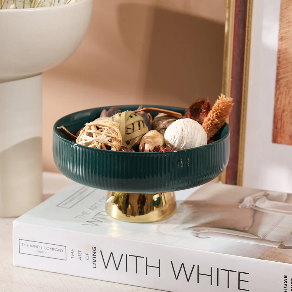 Aura Elevated Ceramic Bowl Small - Emerald Gold - Image 6