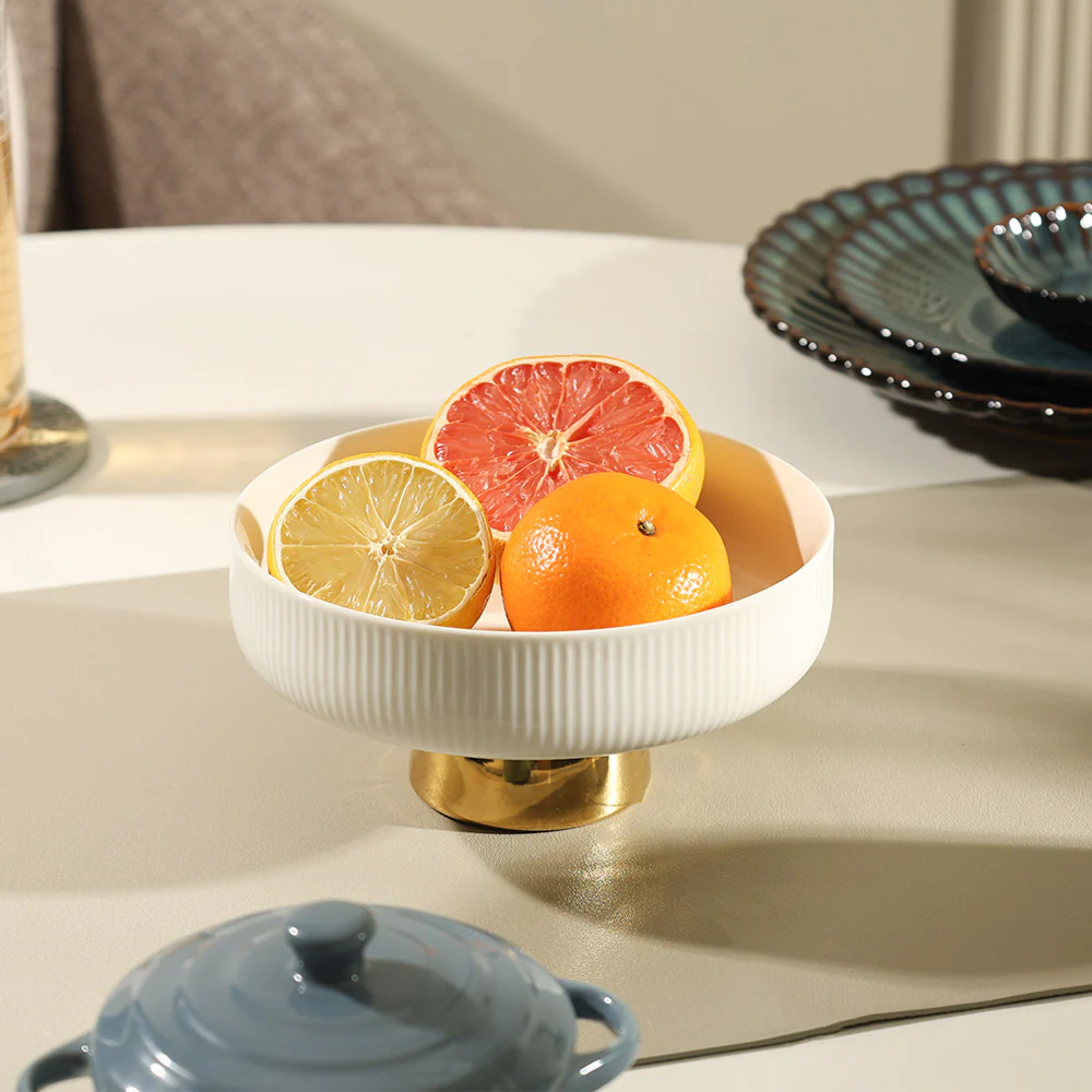 Aura Elevated Ceramic Bowl Small - Ivory Gold