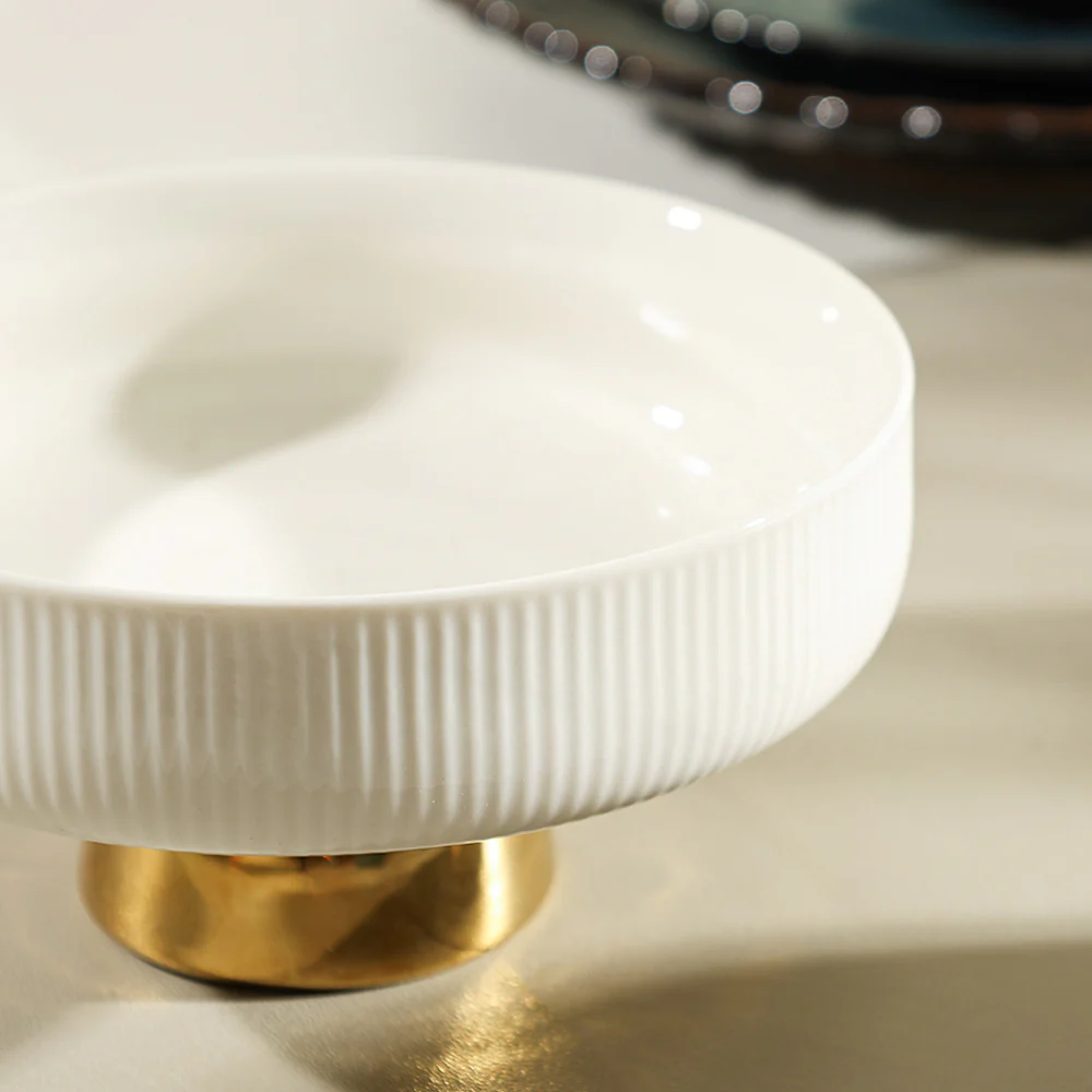 Aura Elevated Ceramic Bowl Small - Ivory Gold - Image 3